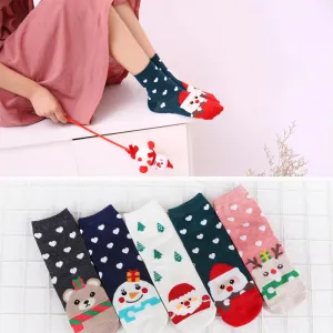 Ladies Christmas Cotton Socks | Cartoon Santa Claus Holiday Socks
