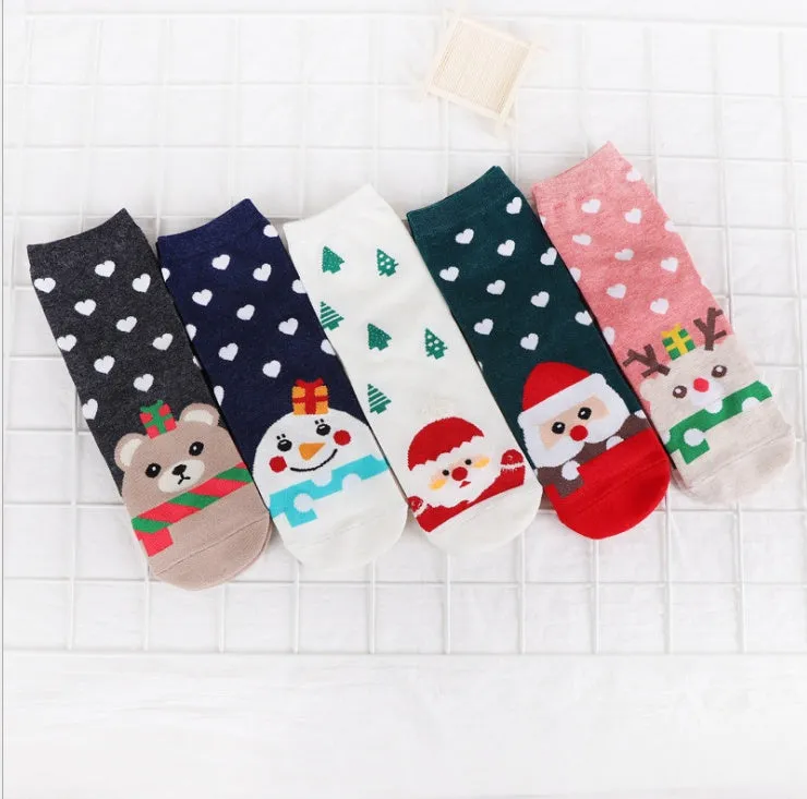 Ladies Christmas Cotton Socks | Cartoon Santa Claus Holiday Socks
