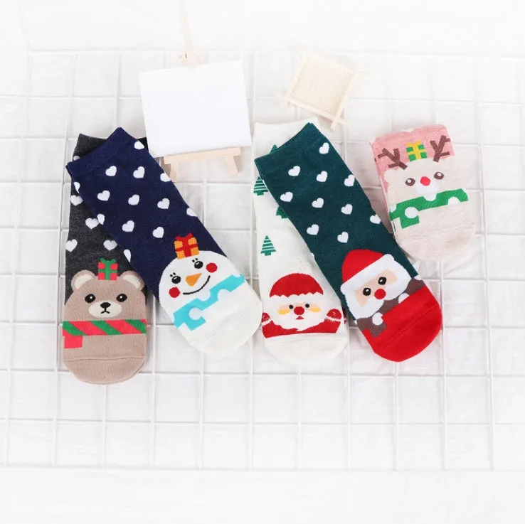 Ladies Christmas Cotton Socks | Cartoon Santa Claus Holiday Socks