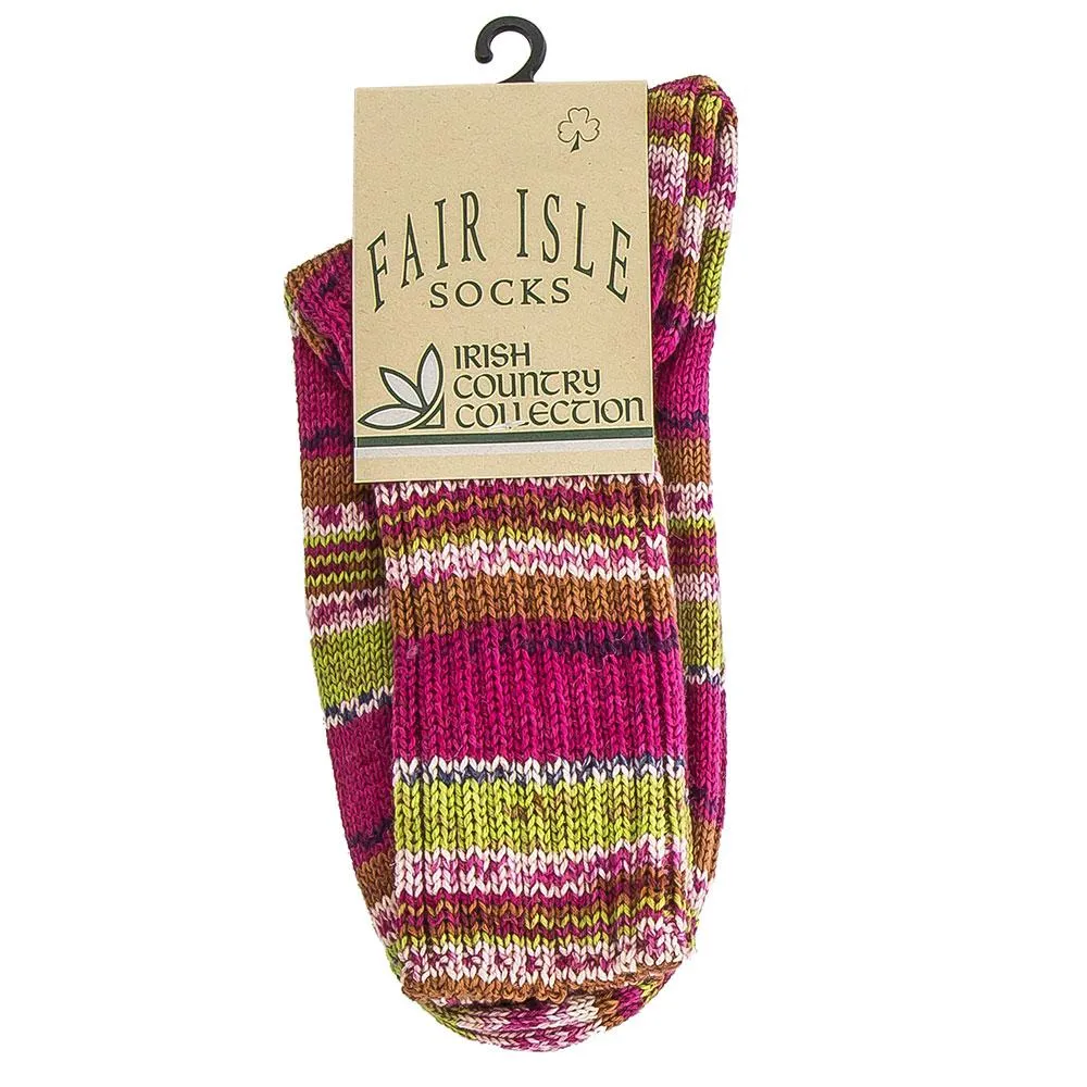 Ladies Passionate Pink Pattern Designer Irish Wool Country Socks
