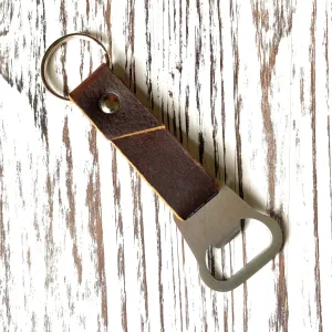 Leather Bottle Opener Keychain - Dark Brown