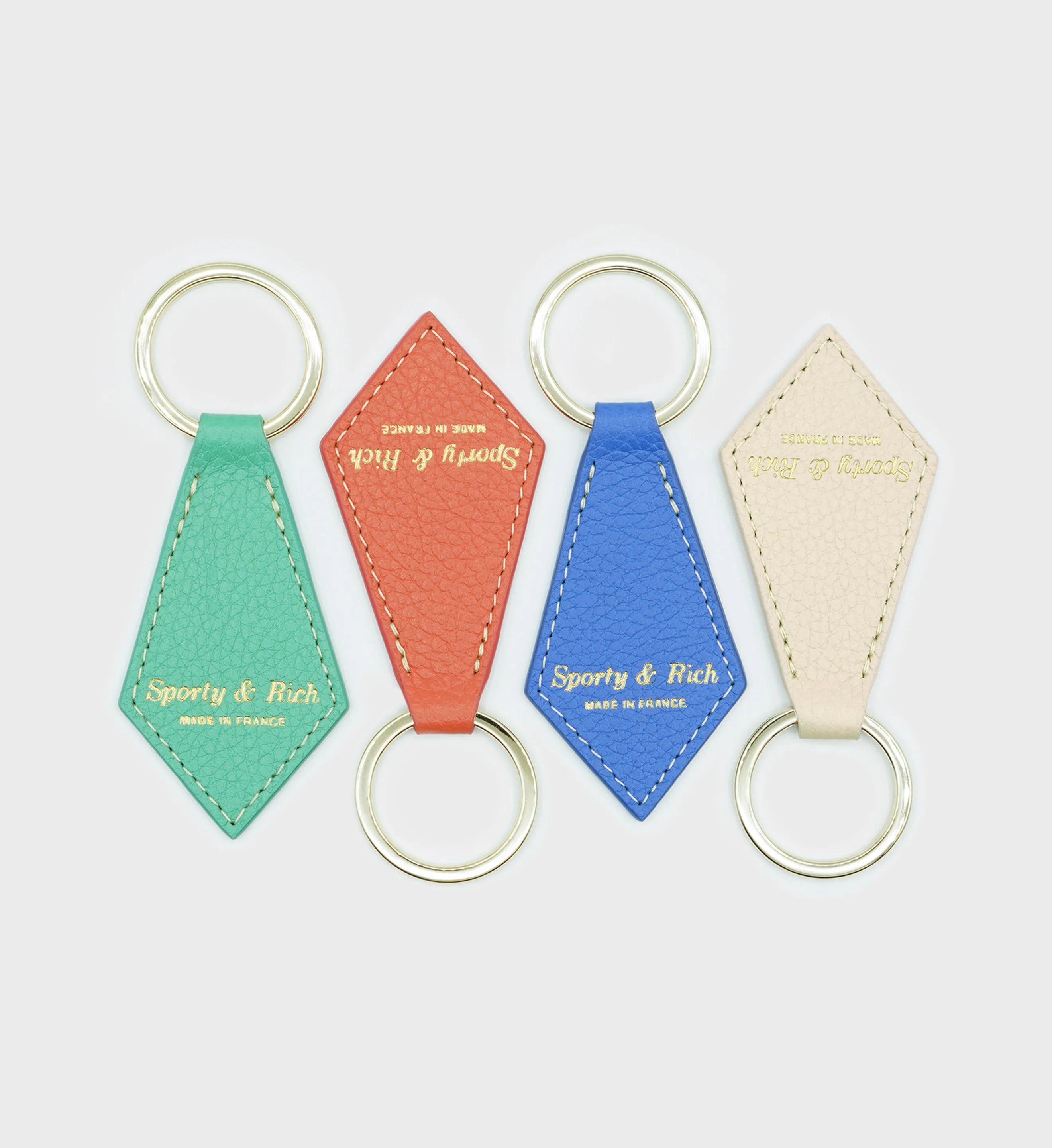Leather Keychain - Green/Gold