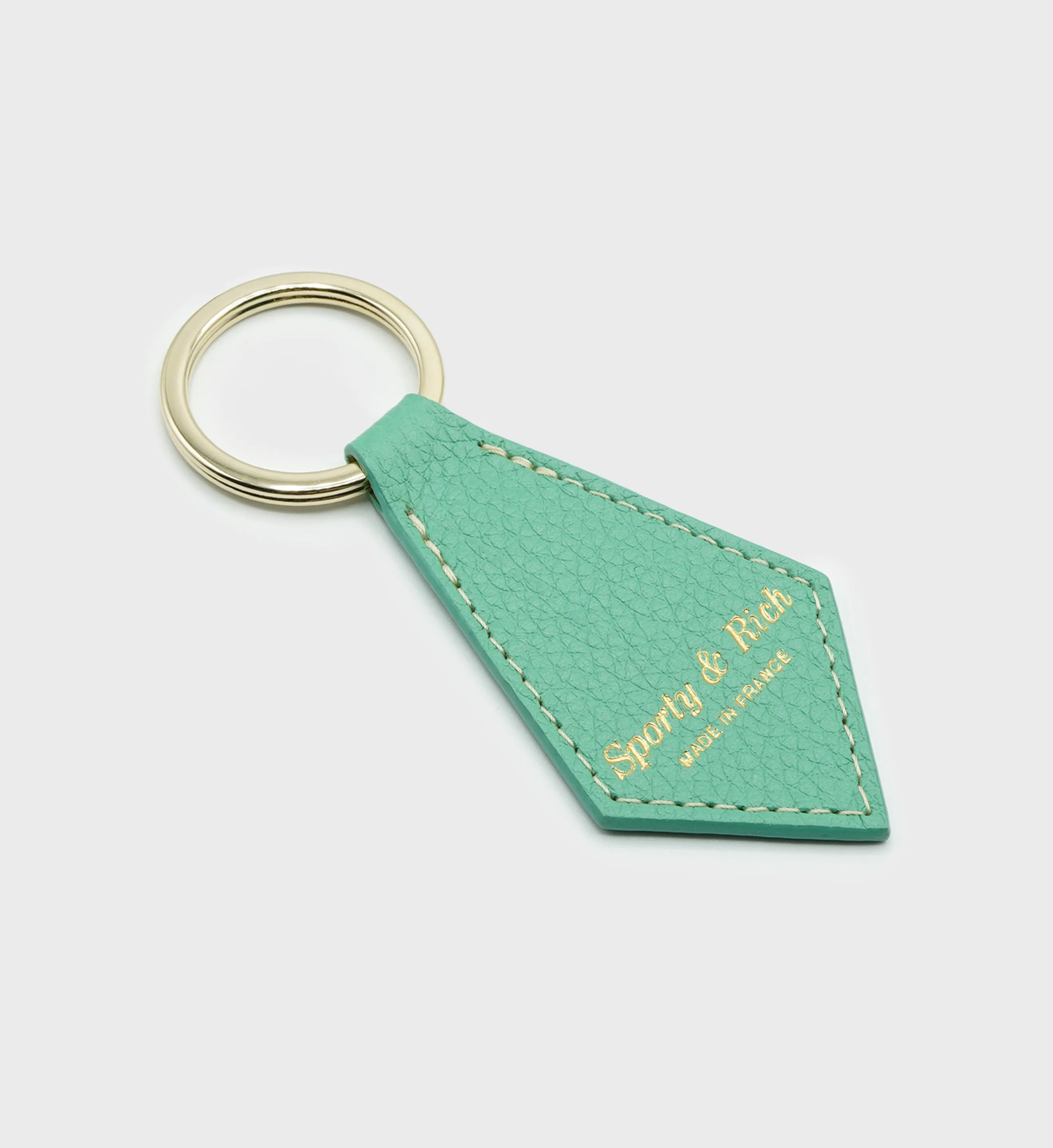 Leather Keychain - Green/Gold