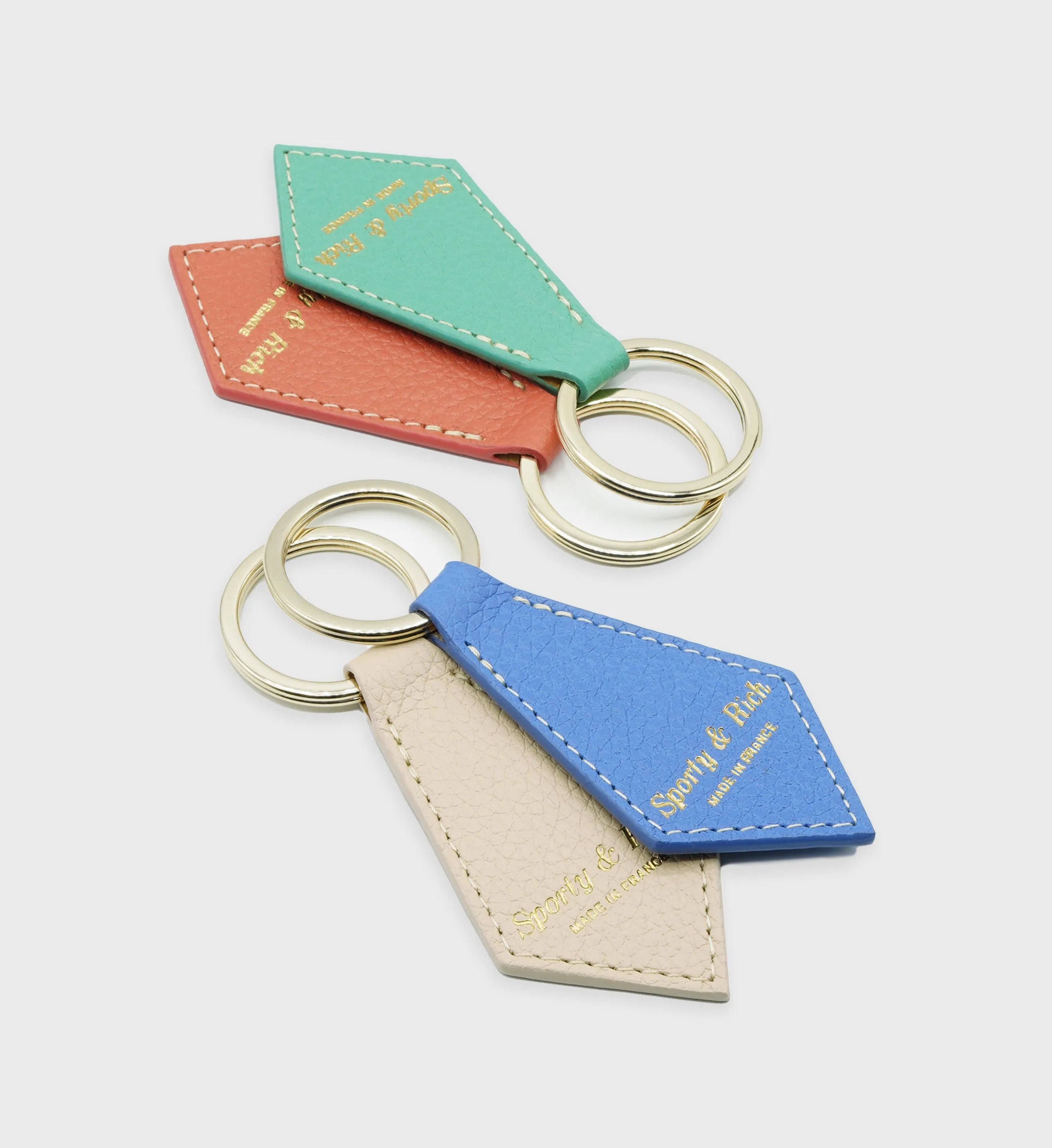 Leather Keychain - Green/Gold