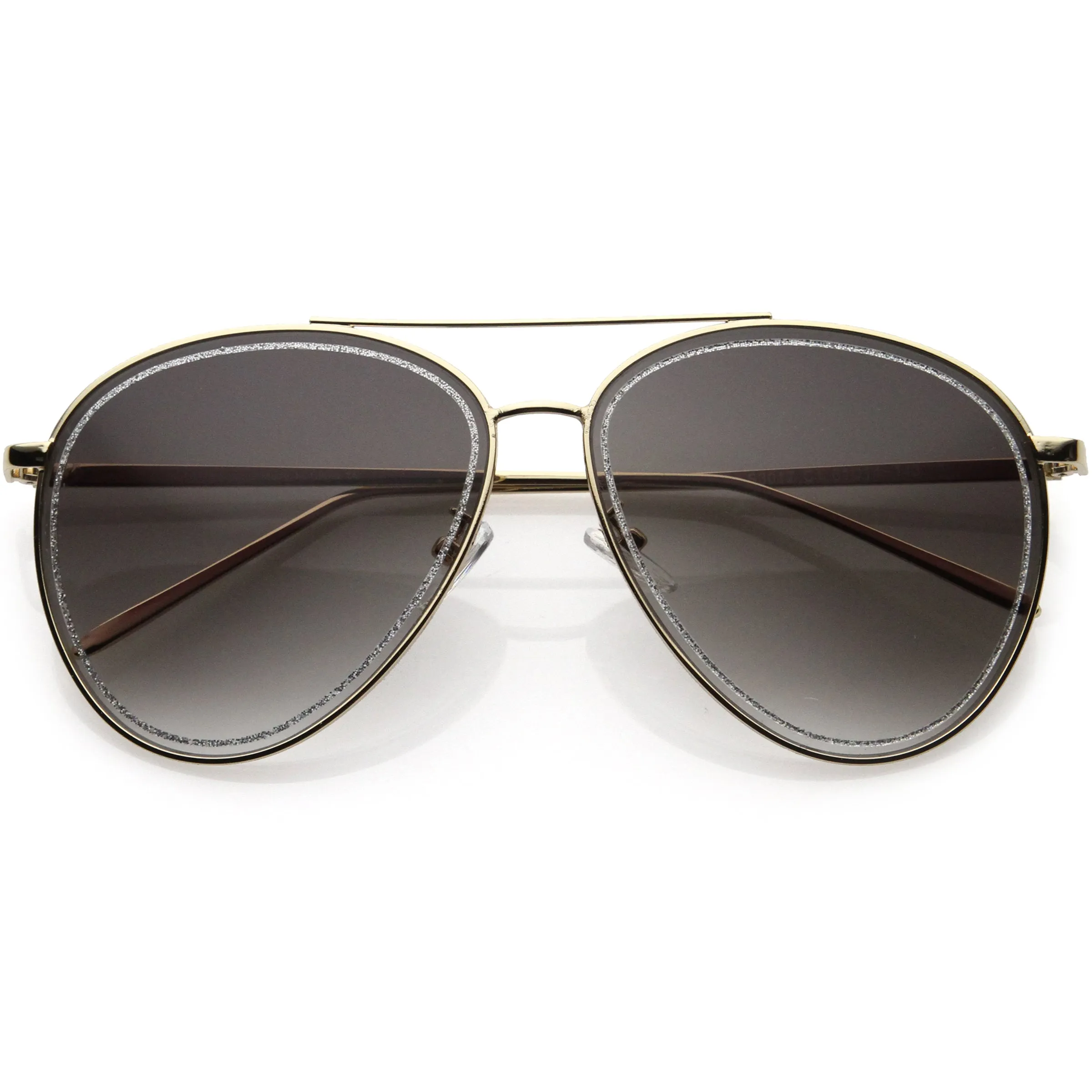 Luxe Urban Chic Glitter Trimmed Lens Detail Aviator Sunglasses D026