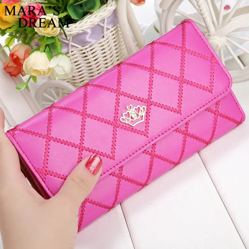 Mara's Dream Womens Wallets Purses Plaid PU Leather Long Wallet Hasp Phone Bag Money Coin Pocket Card Holder Female Wallet Purse