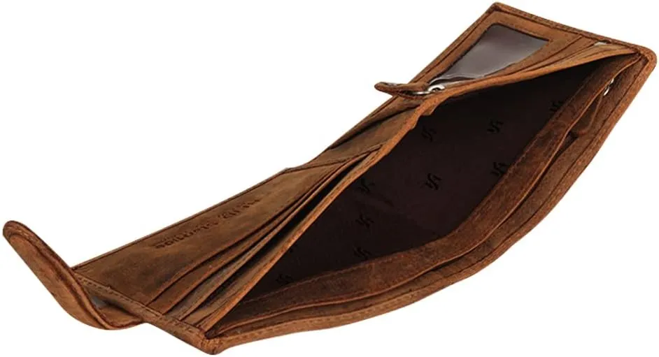 Mens Distressed Brown Leather RFID Blocking slim Bifold Wallet with Zip Coin Pocket