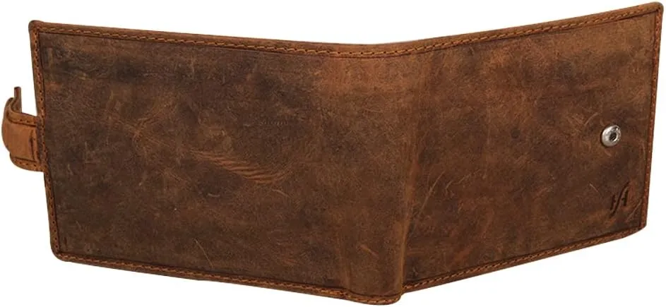 Mens Distressed Brown Leather RFID Blocking slim Bifold Wallet with Zip Coin Pocket