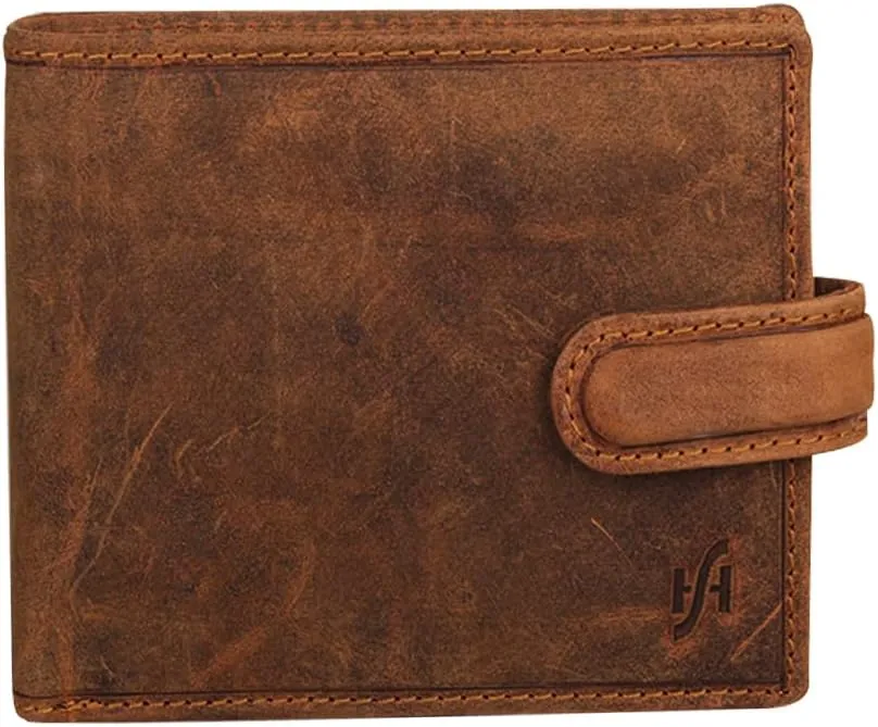 Mens Distressed Brown Leather RFID Blocking slim Bifold Wallet with Zip Coin Pocket