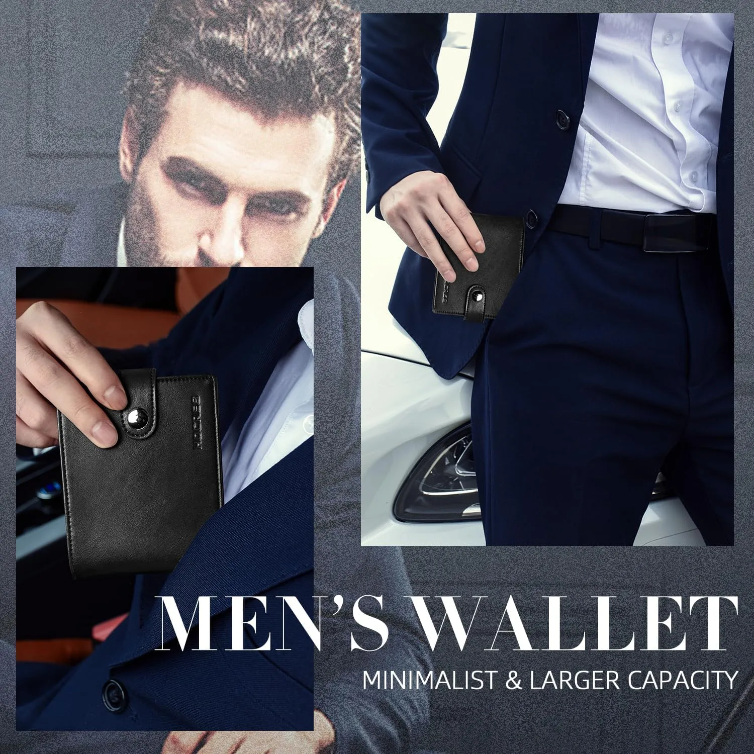 Men's RFID Blocking Leather Wallet with 11 Card Slots, 2 Banknote Compartments, Coin Pocket