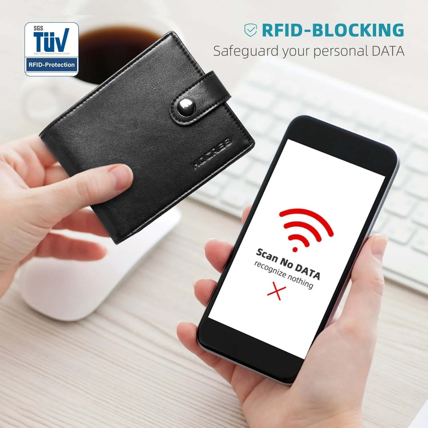 Men's RFID Blocking Leather Wallet with 11 Card Slots, 2 Banknote Compartments, Coin Pocket