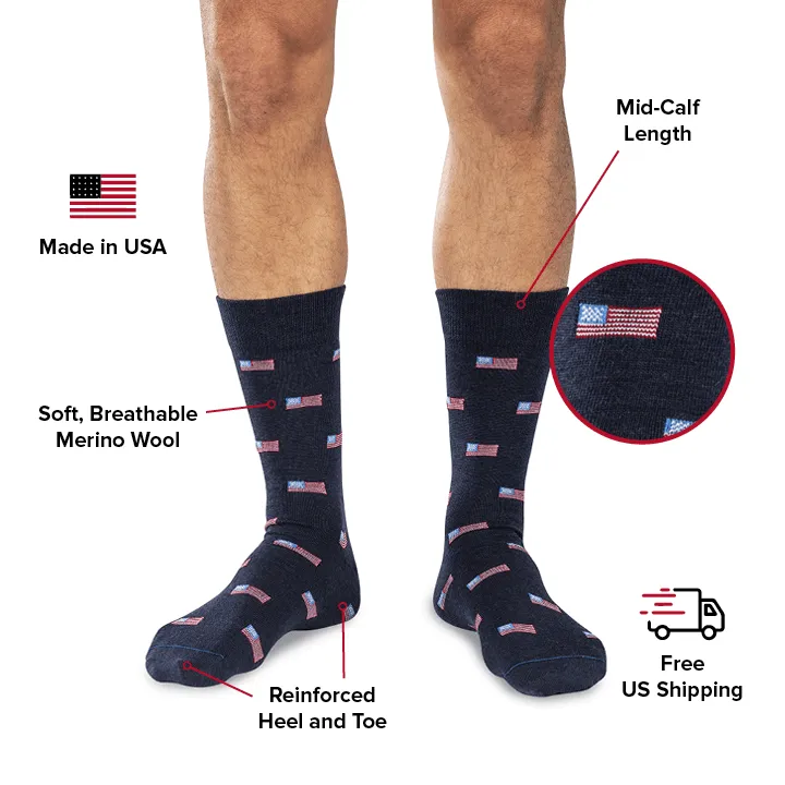 Merino Wool Mid-Calf Patterned Dress Socks - 6 Pair Gift Box