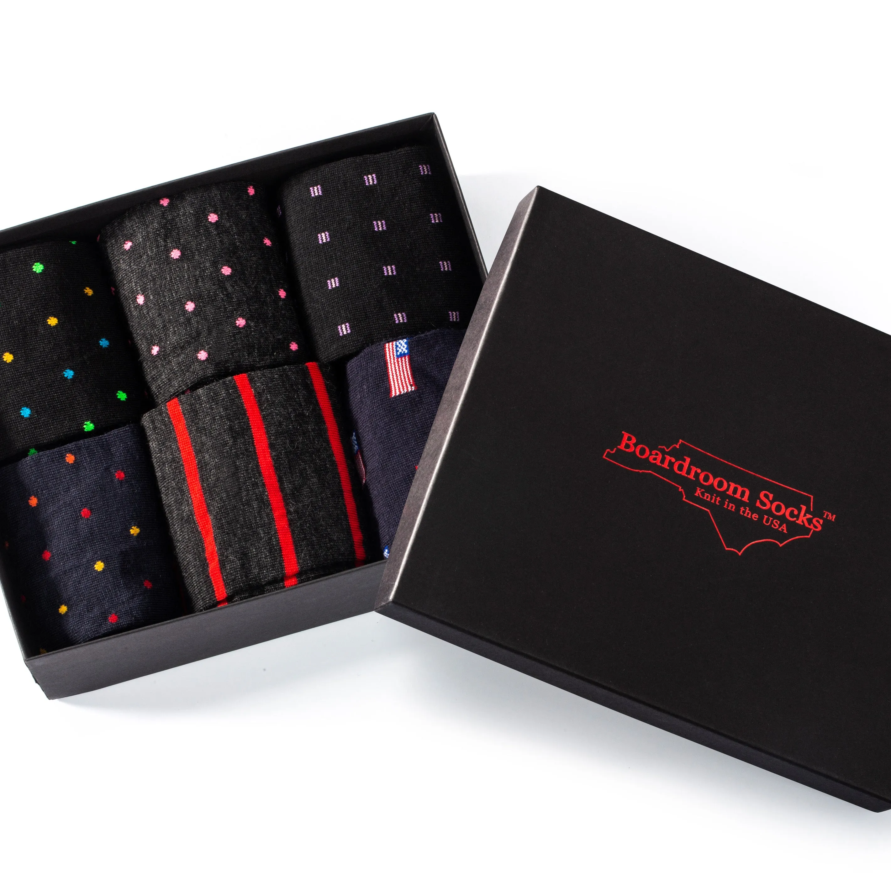 Merino Wool Mid-Calf Patterned Dress Socks - 6 Pair Gift Box