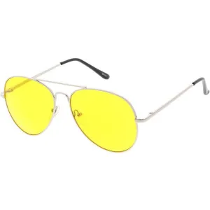Metal Aviator Sunglasses Spring Temples with Yellow Lens