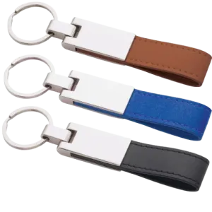 Metal Keychains with Leather Strap