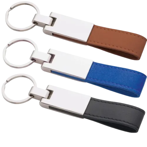 Metal Keychains with Leather Strap