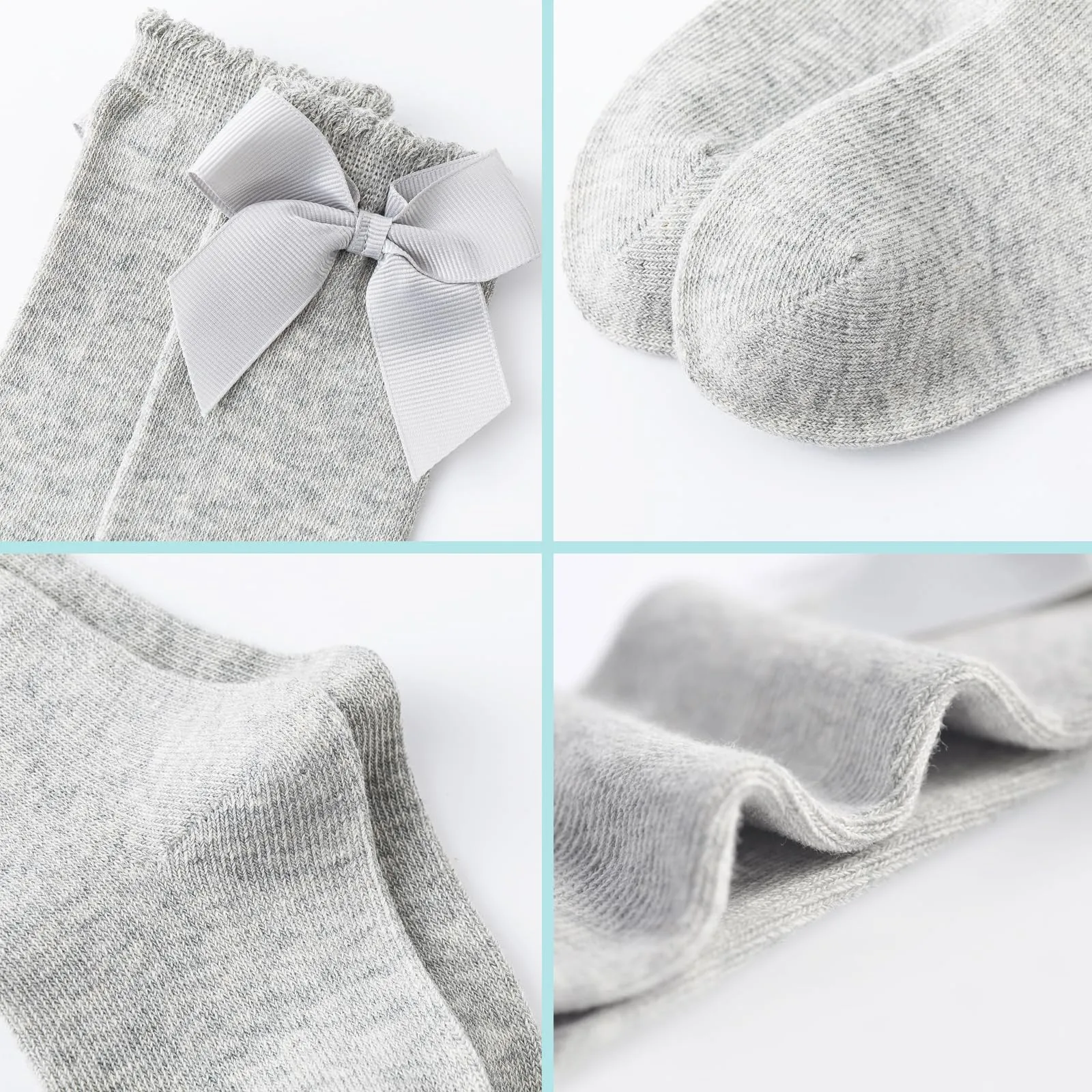 Mini angel Baby Knee High Socks Toddler Long Socks Girls Bow Ruffled Knee Socks Cotton Tube Stockings Infant Dress Socks, 12-24 Months (White, 2 Pairs)