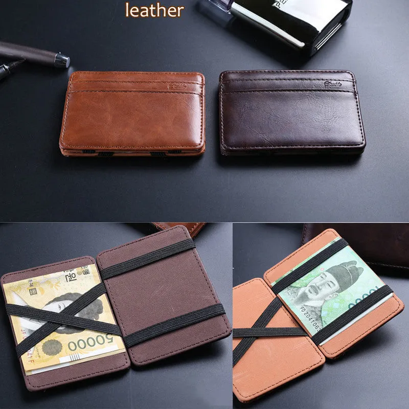 Minimalist PU Leather Rubber Strap Money Clips Wallets For Men