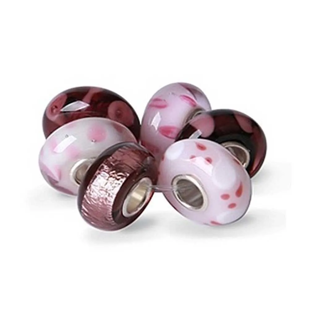 Mixed Set Sterling Silver Core Rose Pink Murano Glass Charm Bead for Bracelet