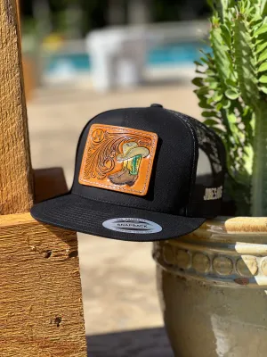 NEW 2022 Jobes Leather Patch Trucker - All Black Cap Boots & Hats  (Limited Edition)