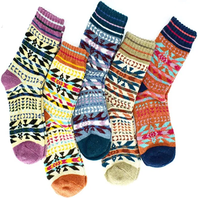Pack Of 5 Colorful Soft Thick Socks For Women