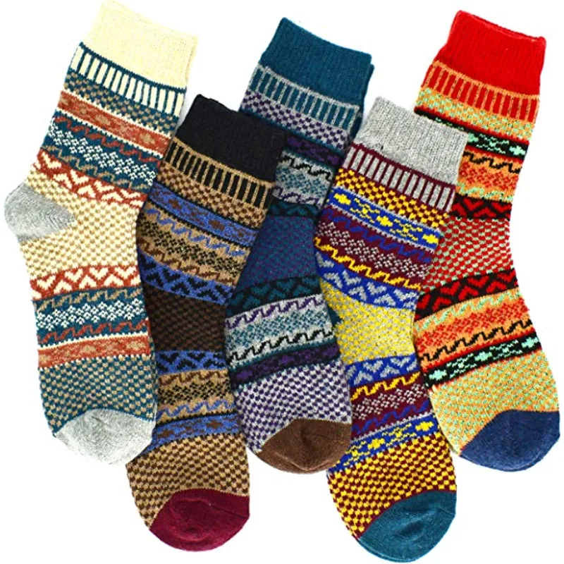 Pack Of 5 Colorful Soft Thick Socks For Women