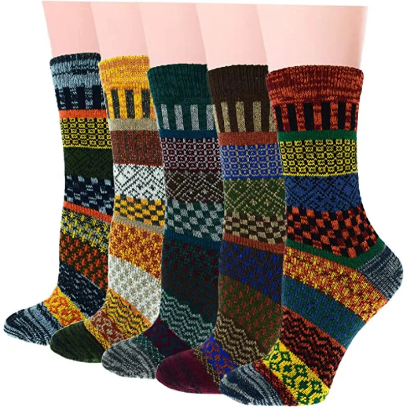 Pack Of 5 Colorful Soft Thick Socks For Women