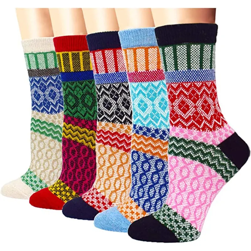 Pack Of 5 Colorful Soft Thick Socks For Women