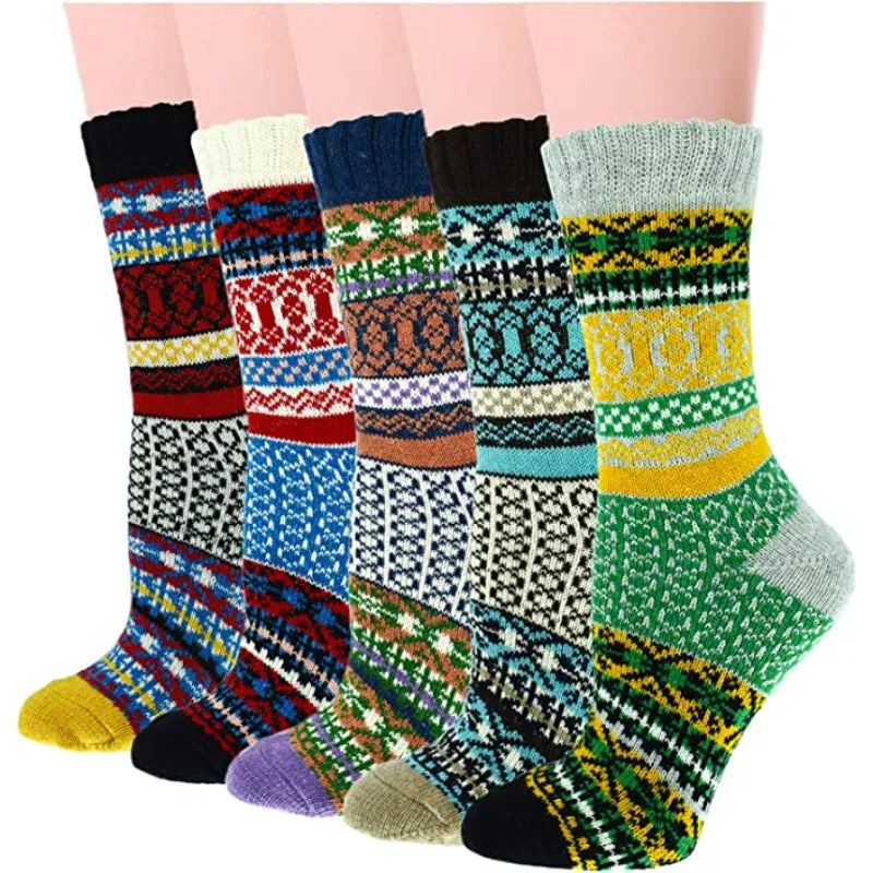 Pack Of 5 Colorful Soft Thick Socks For Women
