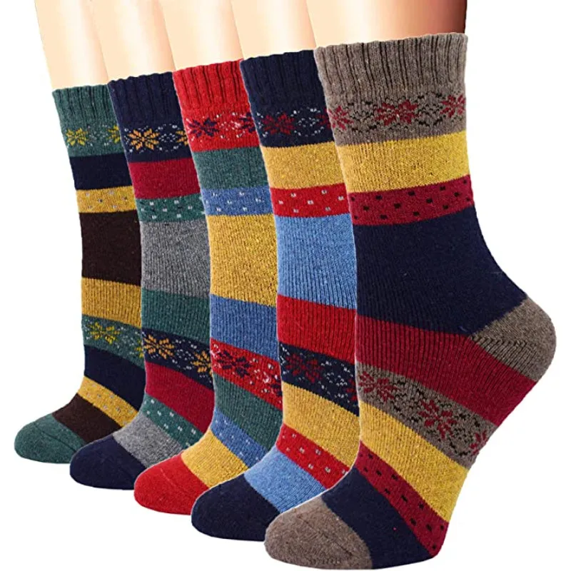 Pack Of 5 Colorful Soft Thick Socks For Women