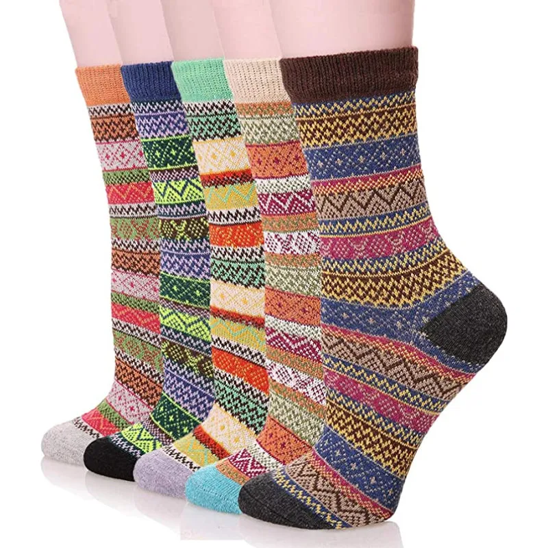 Pack Of 5 Colorful Soft Thick Socks For Women