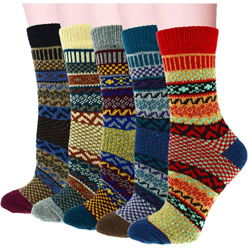 Pack Of 5 Colorful Soft Thick Socks For Women