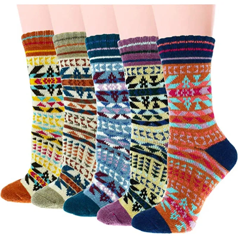 Pack Of 5 Colorful Soft Thick Socks For Women