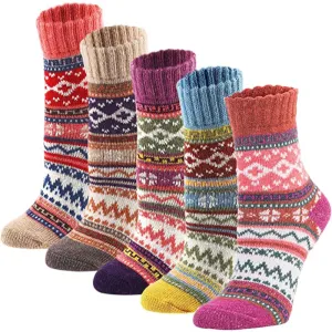 Pack Of 5 Colorful Soft Thick Socks For Women