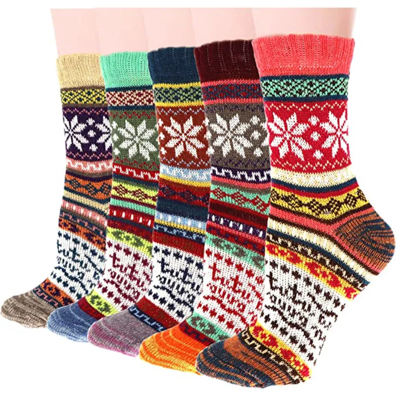 Pack Of 5 Colorful Soft Thick Socks For Women