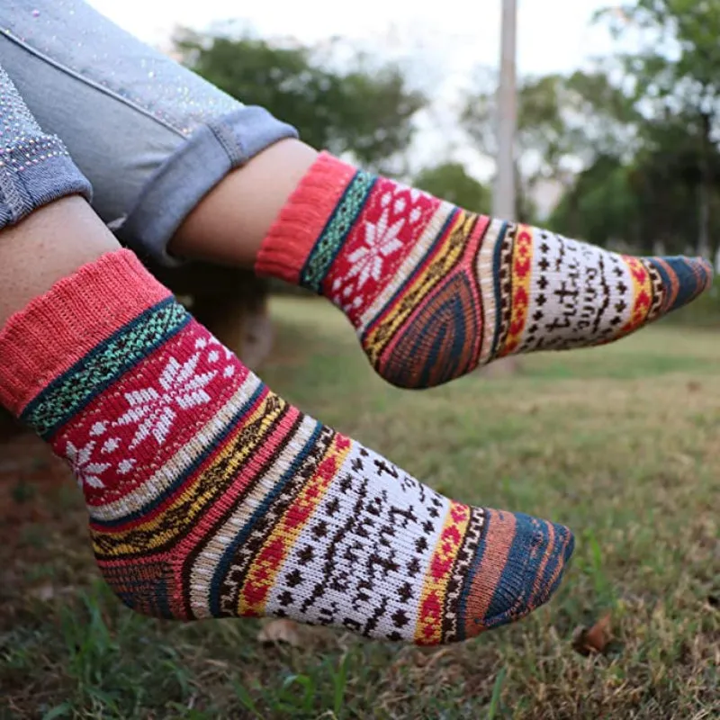 Pack Of 5 Colorful Soft Thick Socks For Women
