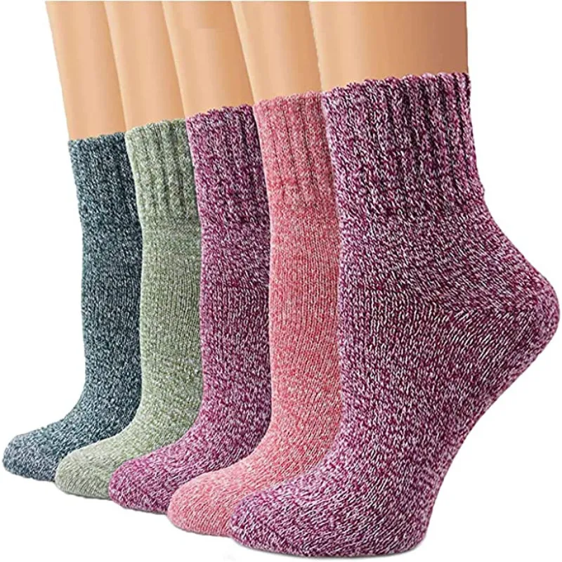 Pack Of 5 Colorful Soft Thick Socks For Women
