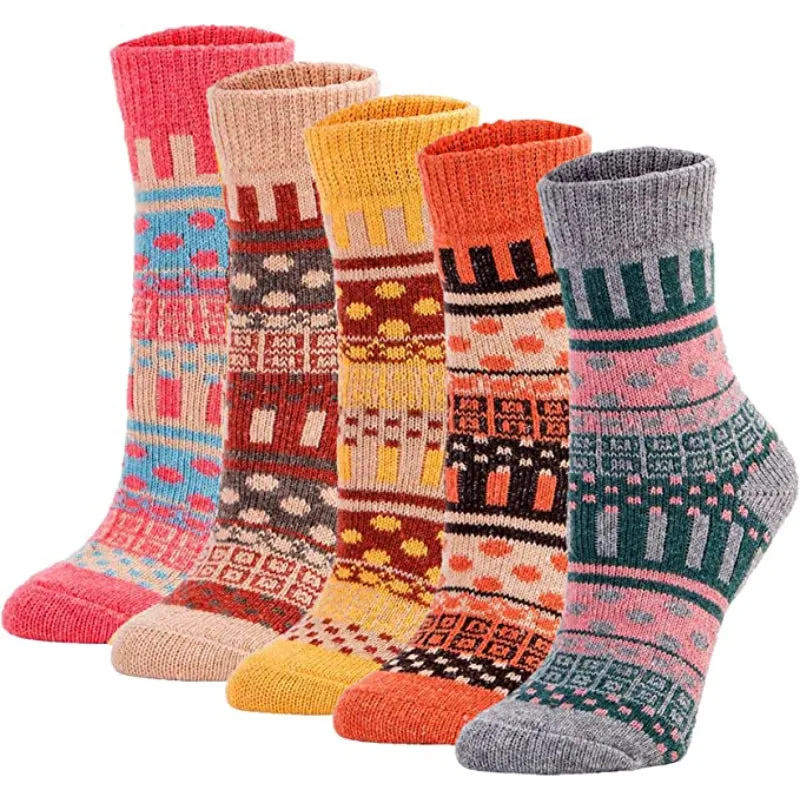 Pack Of 5 Colorful Soft Thick Socks For Women