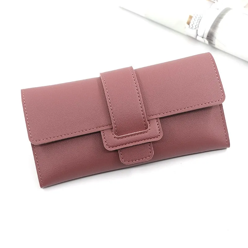PU Leather Women Wallets Luxury Long Hasp Fold-over Pattern Coin Purses Female Brand Solid Colors New Thin Clutch Phone Bag