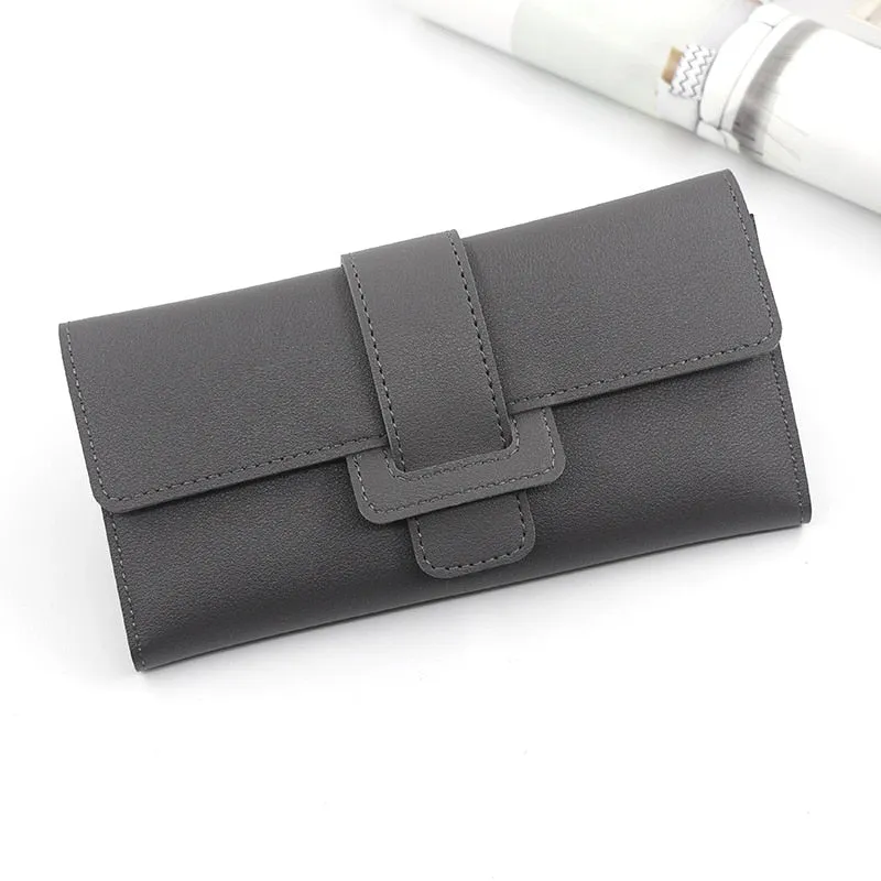 PU Leather Women Wallets Luxury Long Hasp Fold-over Pattern Coin Purses Female Brand Solid Colors New Thin Clutch Phone Bag