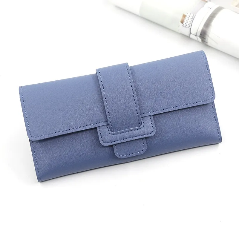 PU Leather Women Wallets Luxury Long Hasp Fold-over Pattern Coin Purses Female Brand Solid Colors New Thin Clutch Phone Bag
