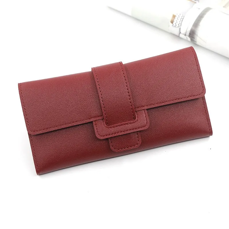 PU Leather Women Wallets Luxury Long Hasp Fold-over Pattern Coin Purses Female Brand Solid Colors New Thin Clutch Phone Bag