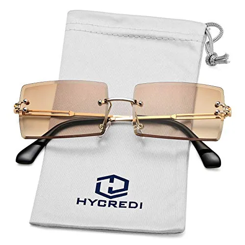 Rectangle Sunglasses for Men/Women Small Rimless Square Shade Eyewear (Tea   Purple)