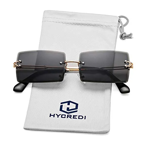 Rectangle Sunglasses for Men/Women Small Rimless Square Shade Eyewear (Tea   Purple)