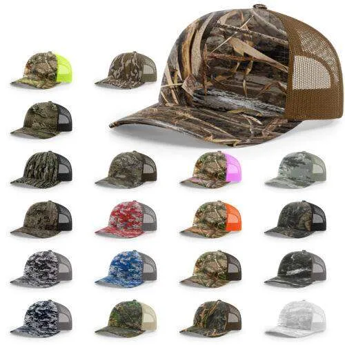 Richardson 112P Camo Trucker Hat Snapback Caps Camo Blaze Orange Realtree Mossy Oak Hats