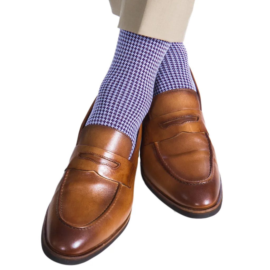 Royal Purple and Lavender Houndstooth Cotton Sock Linked Toe OTC