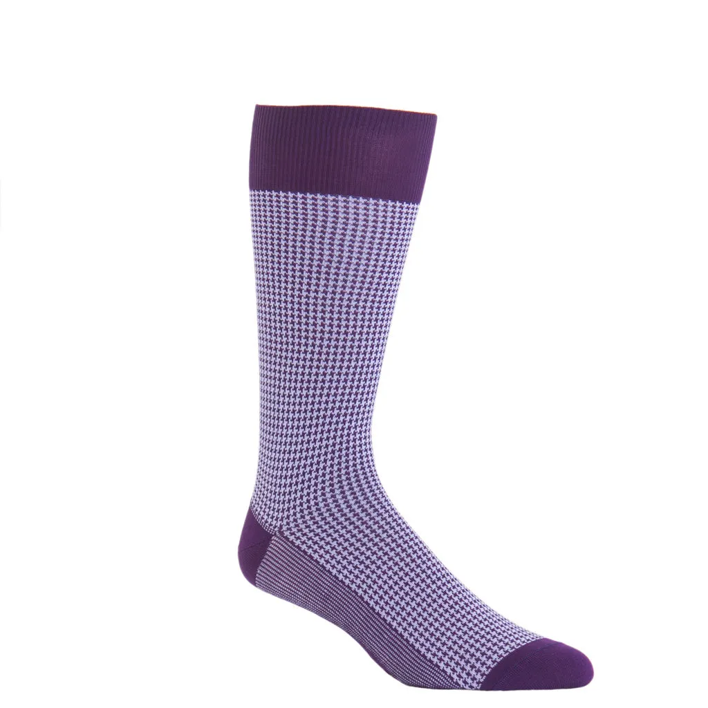 Royal Purple and Lavender Houndstooth Cotton Sock Linked Toe OTC