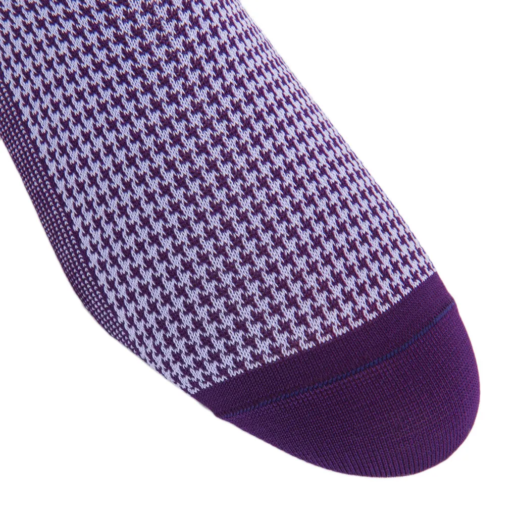 Royal Purple and Lavender Houndstooth Cotton Sock Linked Toe OTC