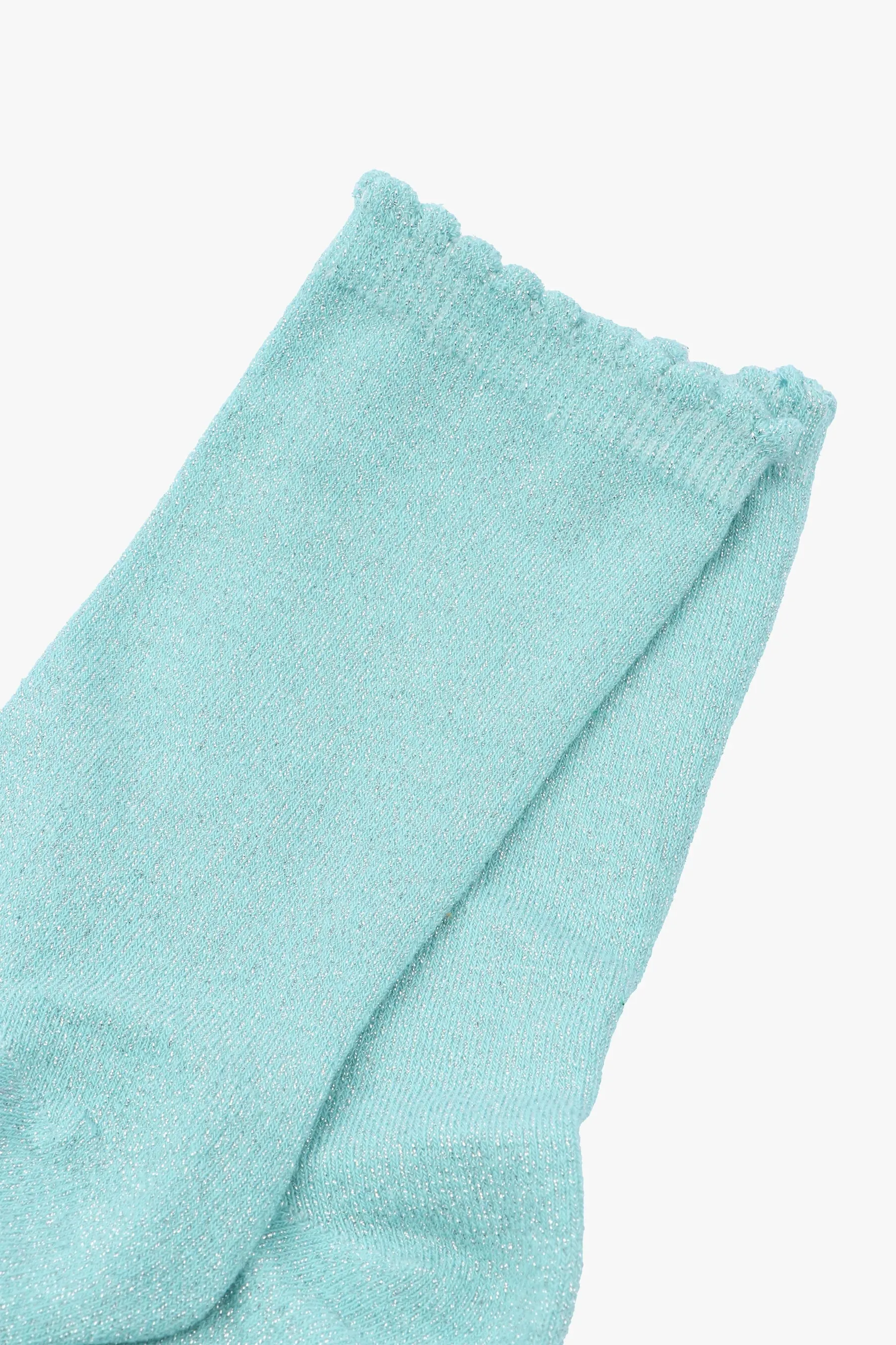 Scalloped Cuff Glitter Socks - Duck Egg Blue
