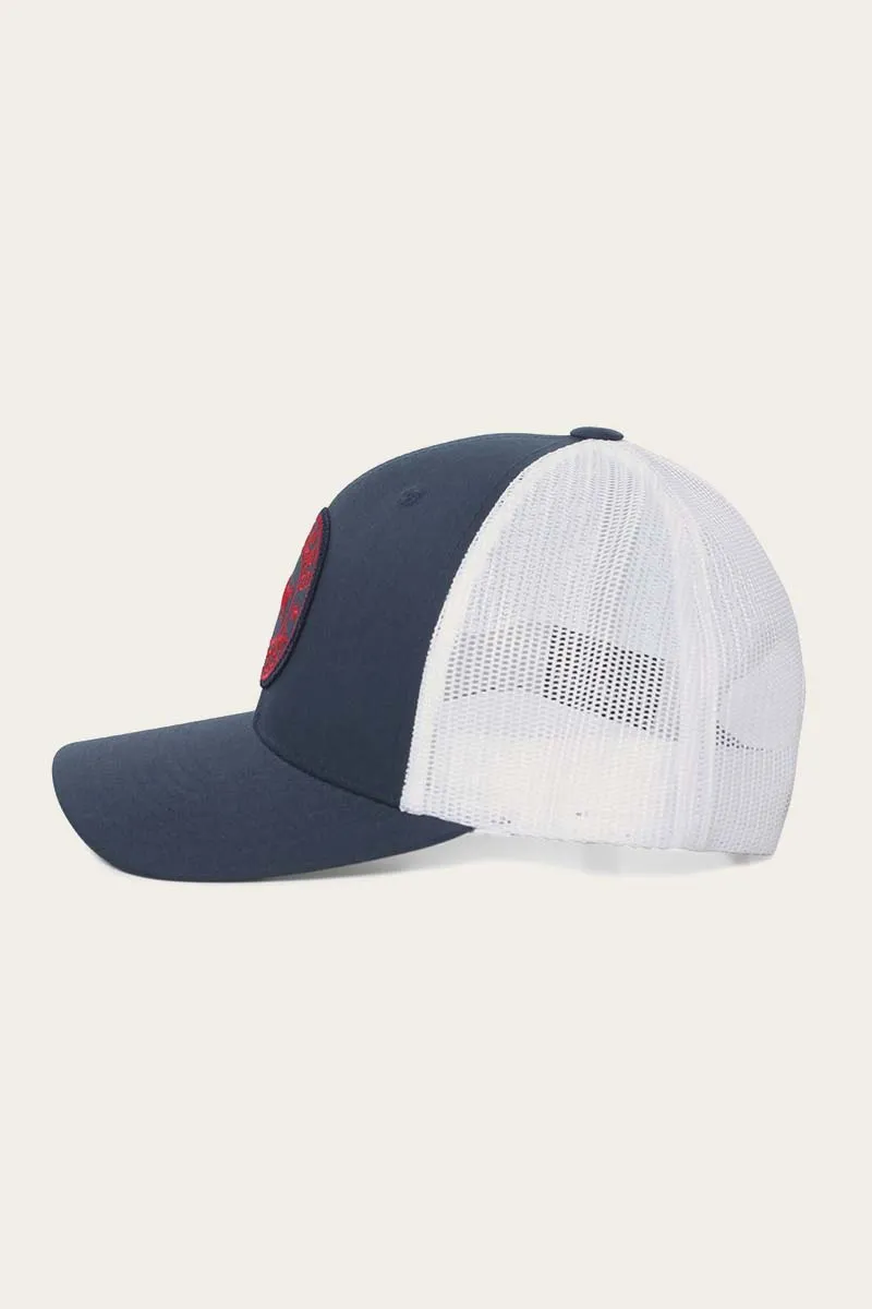 Signature Bull Kids Trucker Cap - Navy & White with Navy & Red Patch
